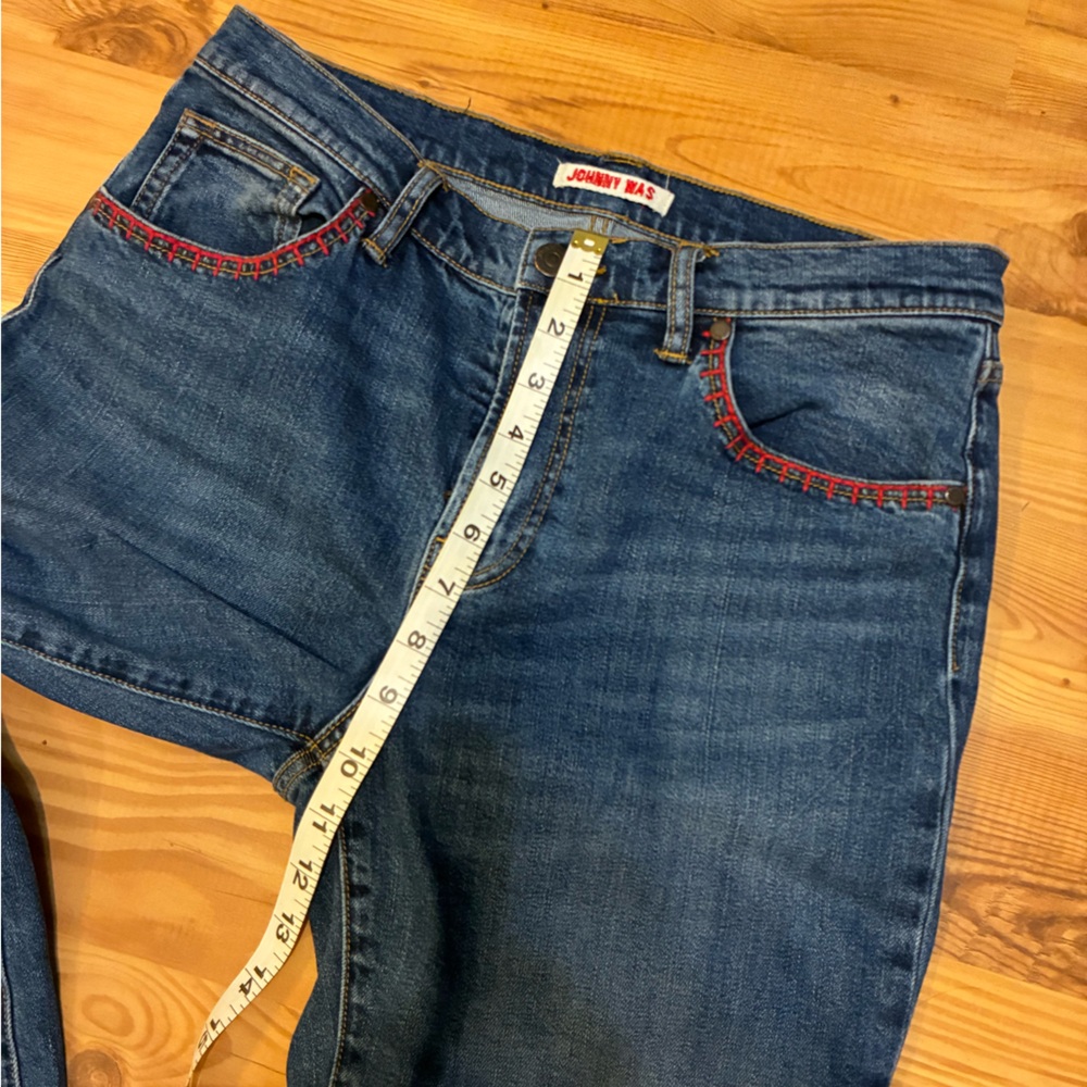 Johnny Was embroidered cropped flare jeans boho raw hem denim size 29 - Picture 3 of 9